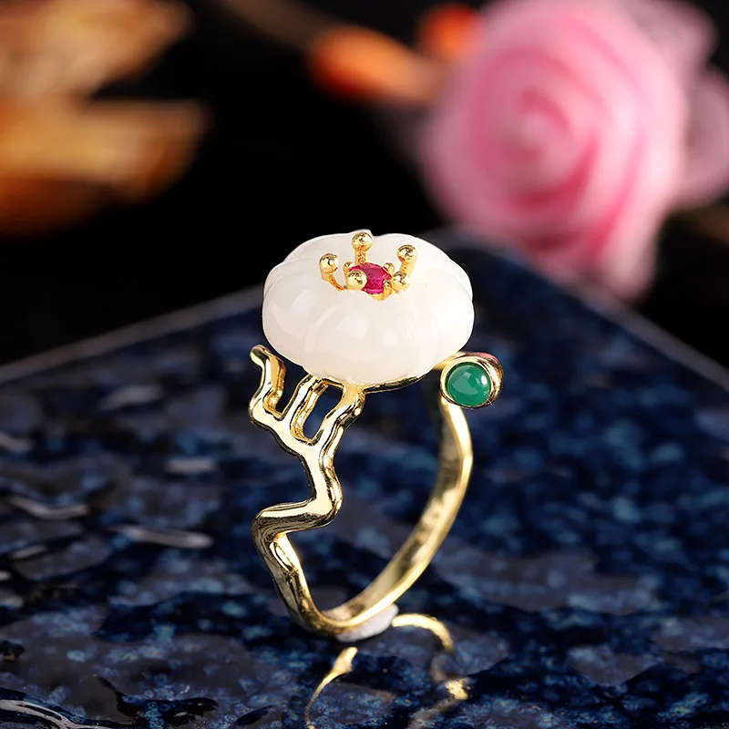 

of direct selling gold plated bracelet s925 pure silver women's fashion jewelry inlaid natural hotan white jade ring