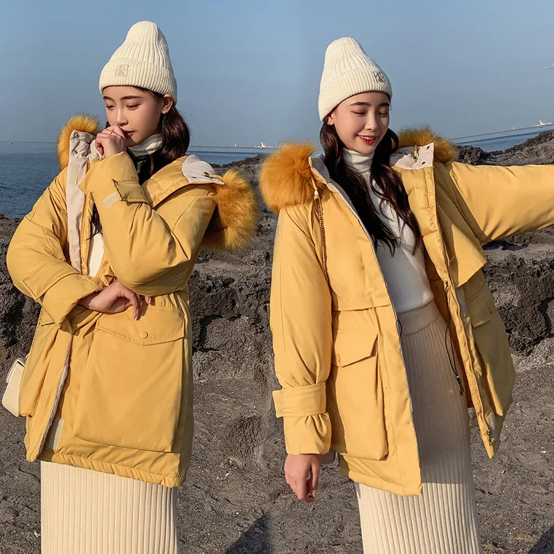 

2019 Winter New Style Parka Korean-style Large Fur Collar down Jacket Cotton-padded Clothes Thick Fat Mm 200 Large Size Cotton-p