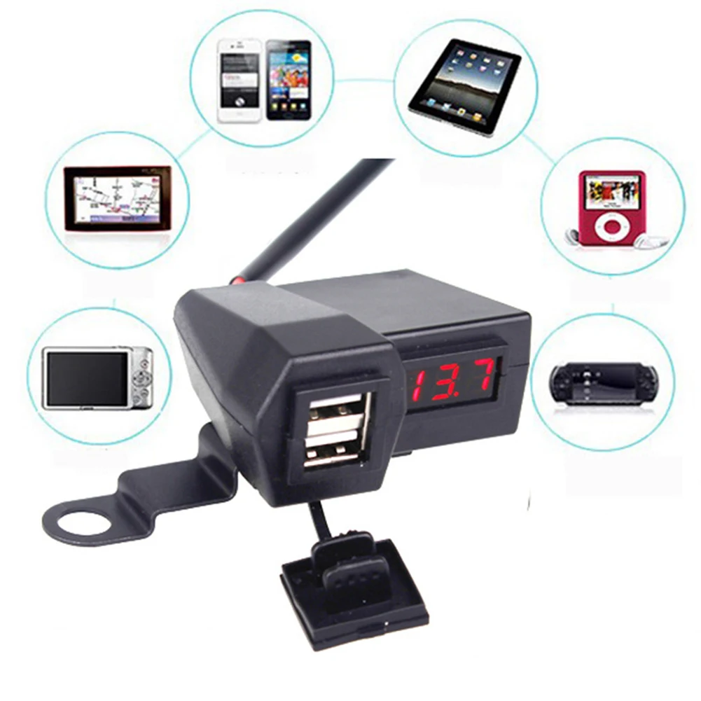 3.1A мотоцикл автомобильное зарядное устройство двойной Usb прикуриватель, Вольтметр дисплей Водонепроницаемая проводка 60 см адаптер Мото Аксессуары