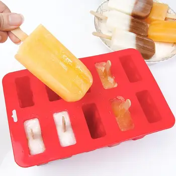 

10 Holes Silicone Ice Cream Mould Maker Ice Cube Tray Popsicle Mold Barrel With Popsicle Sticks DIY Dessert Mold Food Grade New