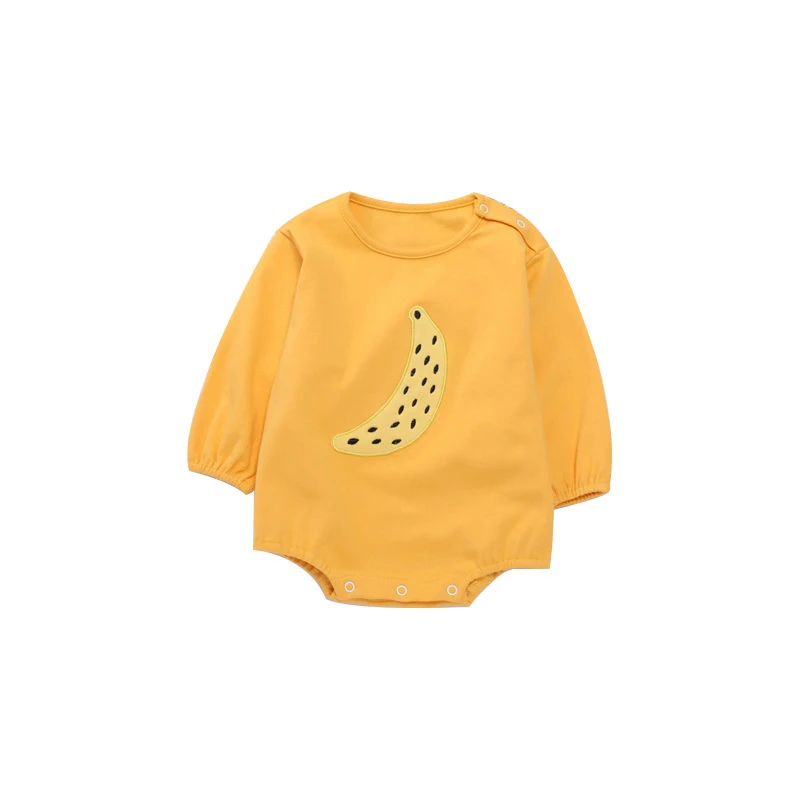 Весенне-осенний Детский комбинезон с бананами и длинными рукавами, свитер хлопковая одежда для новорожденных, милый комбинезон с бантом, комплект с шапочкой
