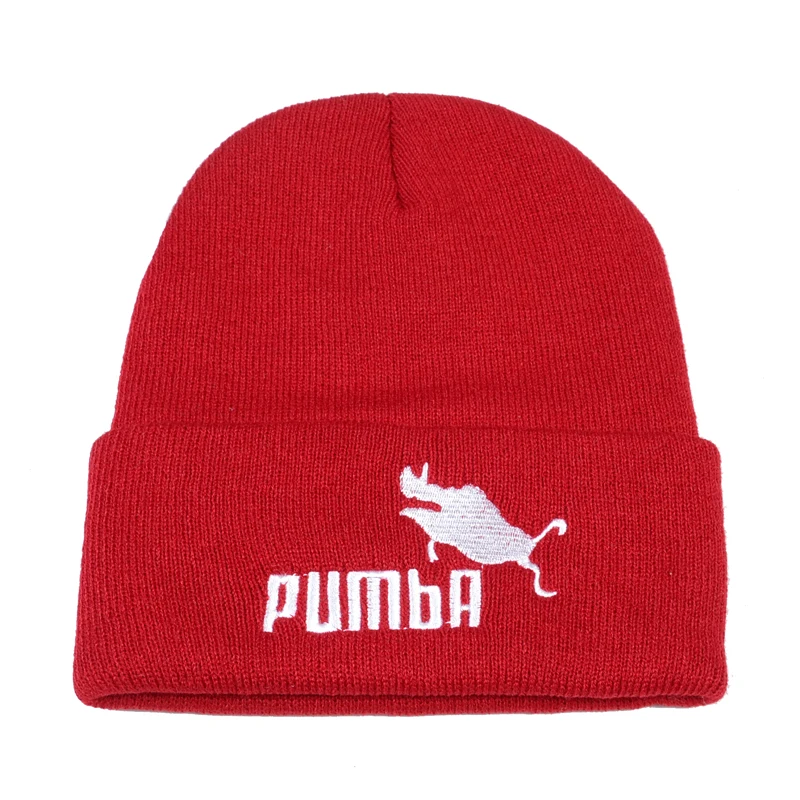 Веселый принт Pumba вязанная шапка с Вышивкой Модные вязаные шапочки теплые зимние шапки для женщин шапочки Кепка homme Pumba Мужские Лыжные шапки muts