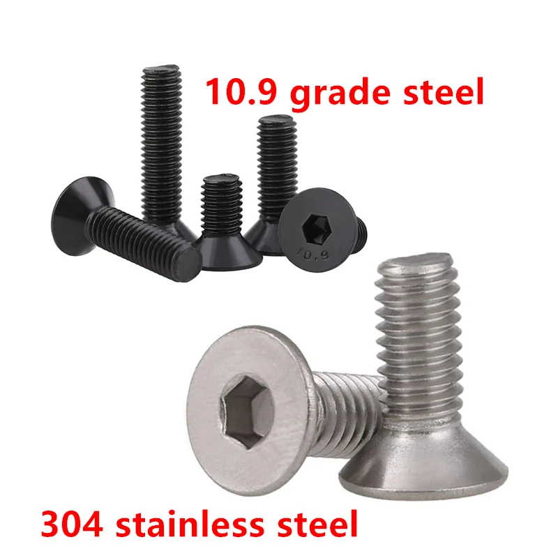 

5-50pcs allen key head DIN7991 M2 M2.5 M3 M4 M5 M6 304 Stainless Steel or Black hex socket Flat Countersunk Head Screw