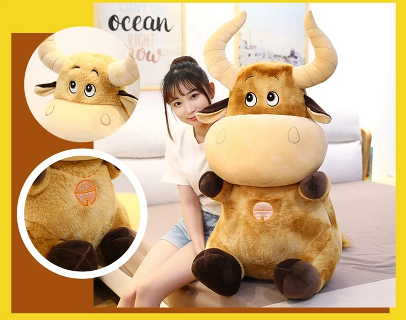 new giant animal bull plush toy cute cartoon cow doll zodiac cow for children gift decoration 39inch 100cm DY50873 (9)