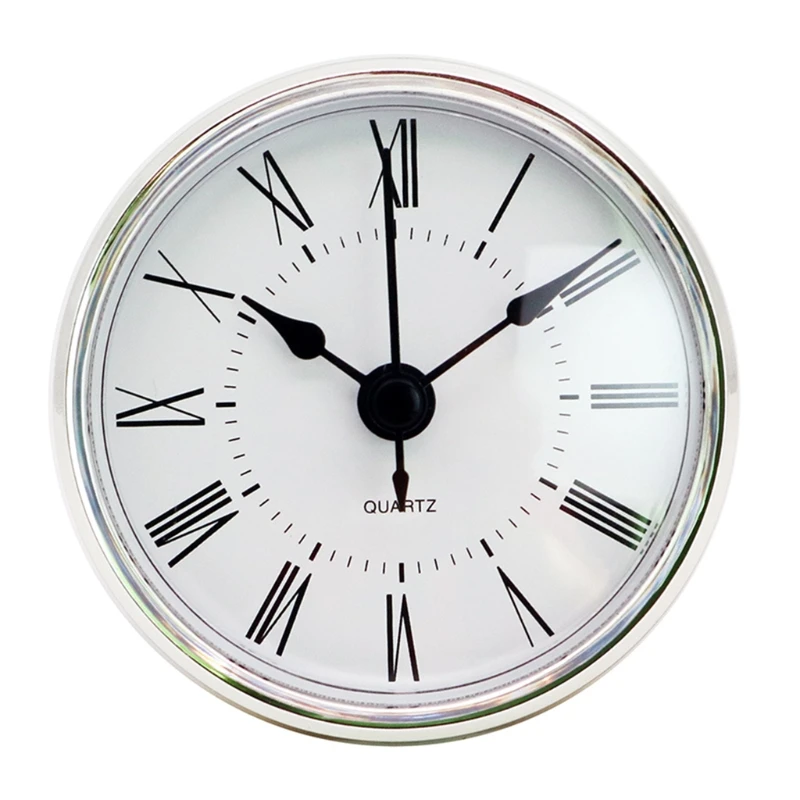 Clock Insert Black Arabic Numerals Movement Fit Up Round Silver Fixed with Rubber Ring 2.8Inch/70mm