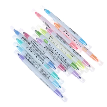 

Double Headed Fluorescent Pen Cute Art Highlighter Drawing Soft Writing Headed Mark Pen Stationery Colorful 12 Pcs/set