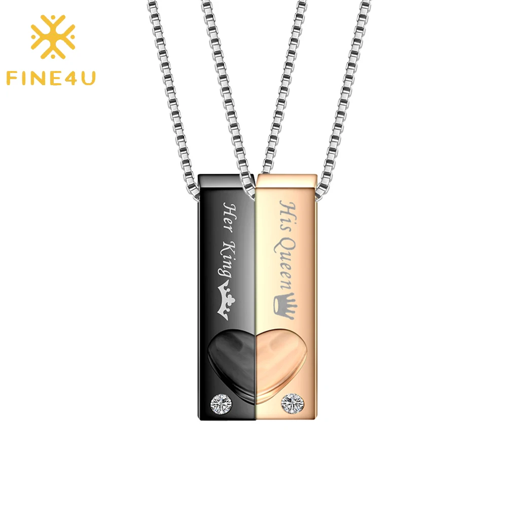 Ожерелье из нержавеющей стали FINE4U N527 подходит для влюбленных его королевы ее