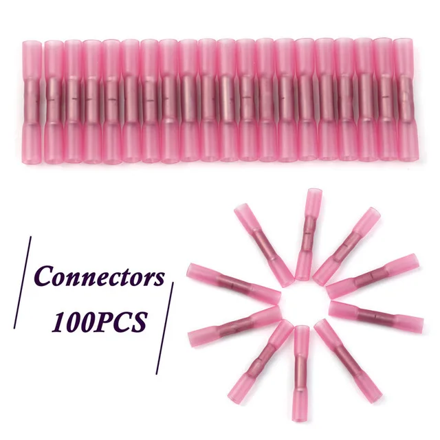 100pcs 10/50/100 шт. термоусадочные клеммы Водонепроницаемый полностью изолированный запечатать стыковой 22-18 AWG Электрический провод обжимной вывод инструменты для наращивания волос - Цвет: 100pcs