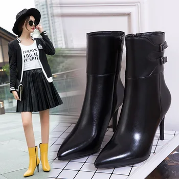 

Women boots natural leather upper heel high can choose 5cm/7cm/9cm women shoes ankle boots for women 3 colors Women's shoes