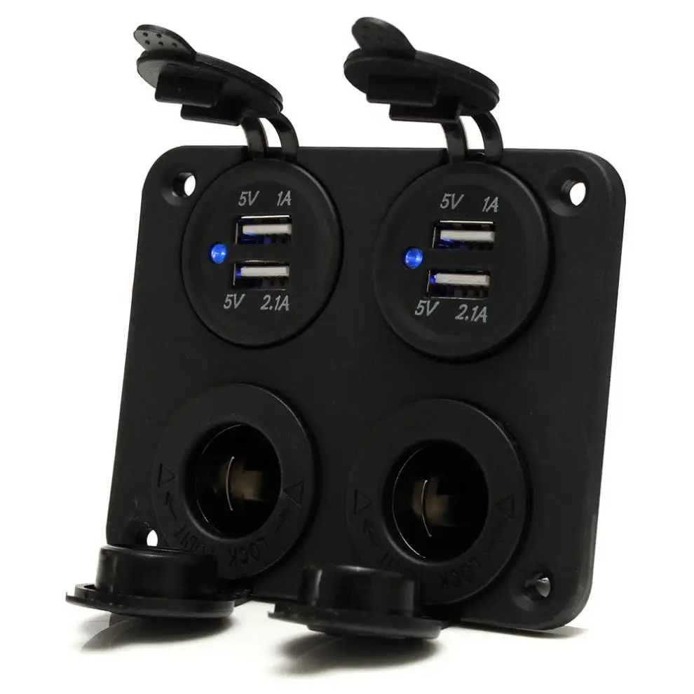 Автомобильный 12-24V двойной USB адаптер зарядное устройство прикуриватель розетки с синий светодиодный индикатор