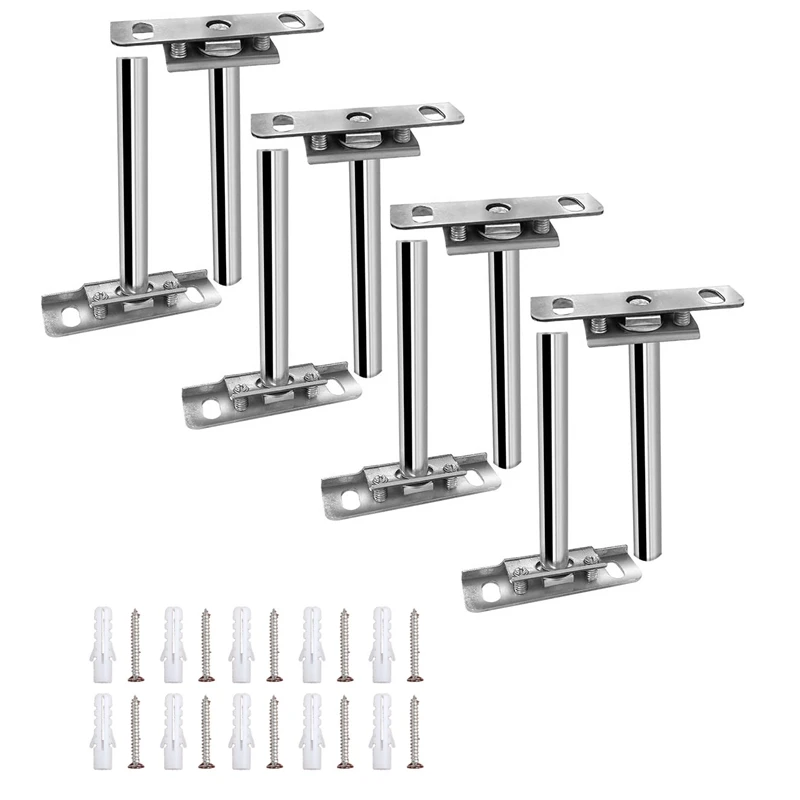 8PCS 4 Inch Stainless Steel Floating Shelf Brackets Low Profile Shelves Concealable Mount Blind