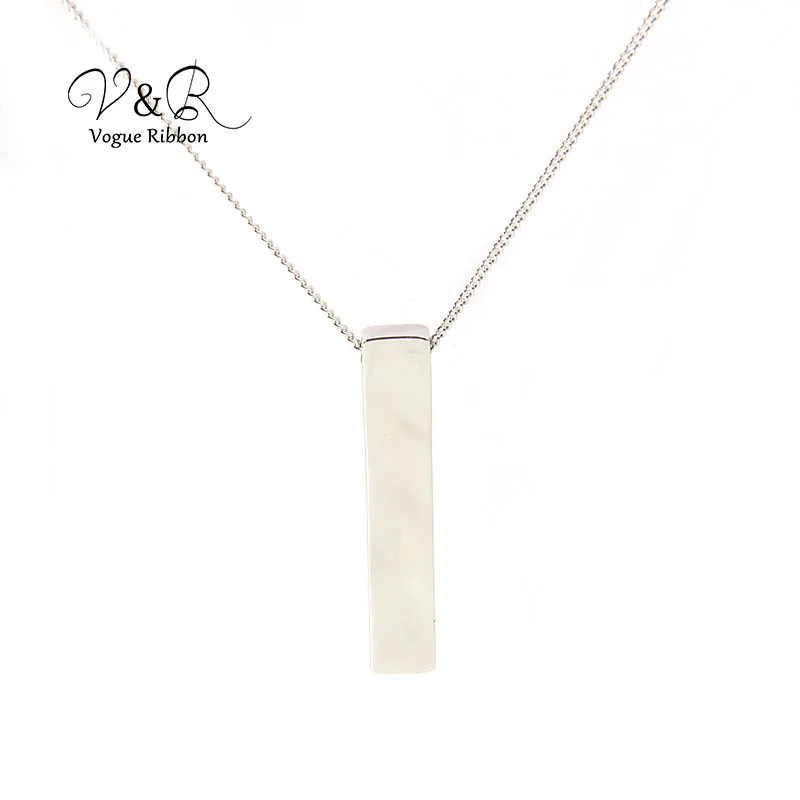 Soft hammered surface rectangle pendant necklace, high polished surface, basic style, sweater chain, imitation rhodium plated (5)