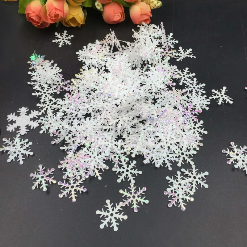 200ps 3cm White Plastic Artificial Snowflake Frozen Party Christmas Decorations for Home Winter Wedding Decorations Navidad