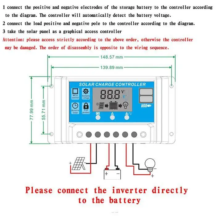 Солнечный контроллер 24 В солнечная панель контроллер зарядки USB 186g зарядка мобильного телефона 10A, 20A, 30A