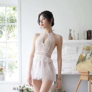 

Sexy Lace Sexy Halter Nightdress Temptation Lingerie Set Net Gauze Perspective Cute Ladies Pajamas