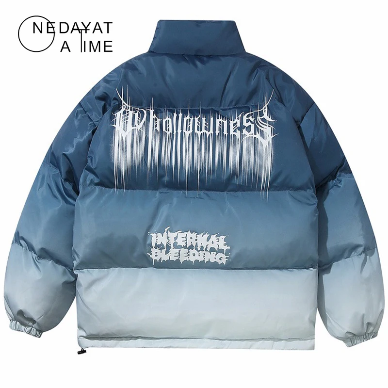 

Hip Hop Jacket Parka Gradient Tie Dye Print Cotton Padded Puffer Parka Jacket Streetwear Men Fashion Punk Rock Thick Parkas Coat