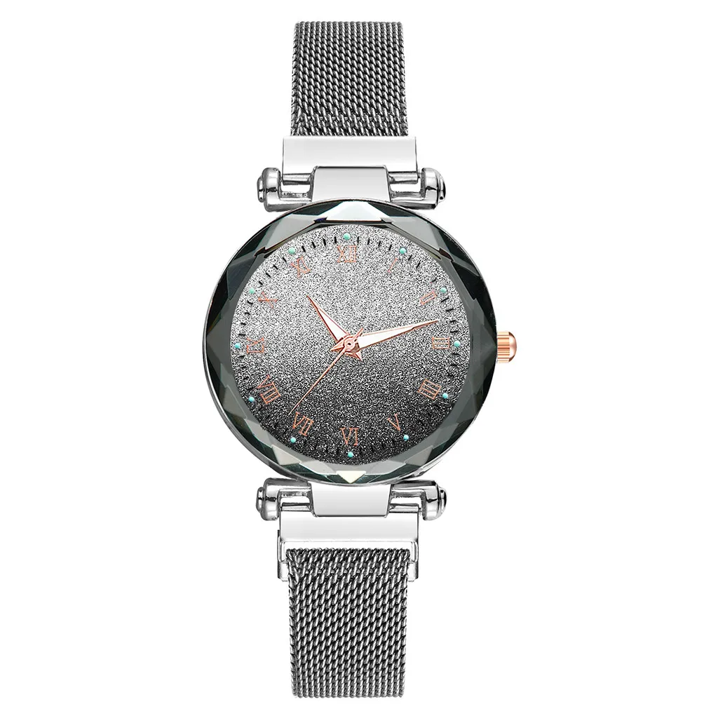 Vansvar роскошные женские часы браслет с магнитной застежкой из нержавеющей стали Небесно светящиеся кварцевые часы Кристальные наручные часы подарок - Цвет: Silver