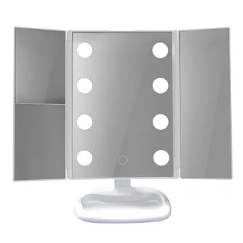 

3 Folding Adjustable Makeup Mirror 8-LED Touch Screen Vanity Mirror 1X/2X/3X Magnifying Mirrors Home Dressing Room Makeup Mirror