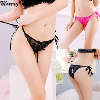 

Moxeay Sexy Panties Open Thongs Woman Lace Bow G Strings Open Back Slit Butt Sexy Exotic Briefs Underpants Knickers Bow T-Back