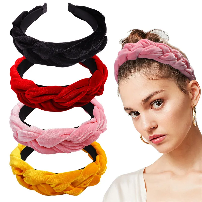 

Pure Color Bohemia Braid Velvet Hair Hoop Headband Plain Design Twist Wide Hairbands Girls Hair Accessor Female Hair Accessories
