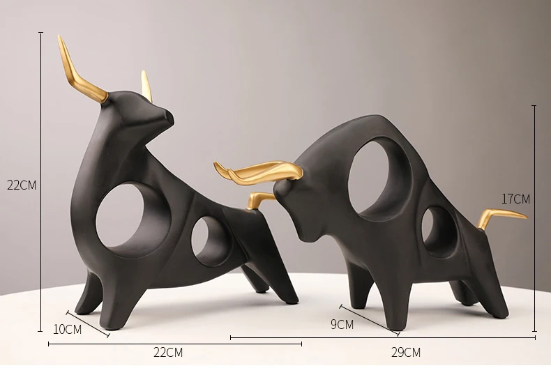 1 Pair 3D Bull Statue Home Decor Figurine Animal Abstract Sculpture Modern Room Table Decoration Art Decorative Resin Statues (2)