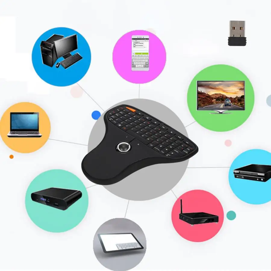 Мини-клавиатура N5901 QWERTY Keyboard Trackball 2,4G Беспроводная Мини мультимедийная клавиатура с подключением по USB для телевизора компьютерная клавиатура