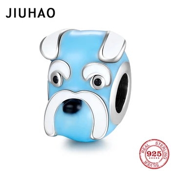 

925 Sterling Silver Power with Friendly dog blue enamel Charms Pendants fit DIY Bracelets Silver 925 jewelry making 2020