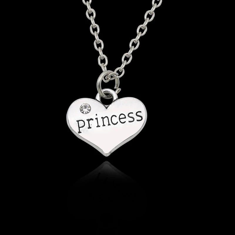 Best Friends Daddy Princess Baby Girl Flower Girl Charm Pendant Necklace Silver Rhinestone Love Heart Necklace For Women Collar