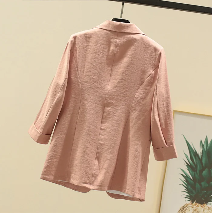 Осенние офисные женские льняные женские блейзеры и куртки с рукавом три четверти, маленький костюм, повседневные тонкие хлопковые женские костюмы