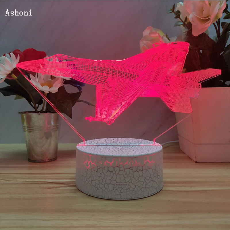 Самолет истребитель рисунок 3D лампа Настольные лампы USB кабель Ночной светильник 7 цветов сенсорный базовый светильник детский подарок