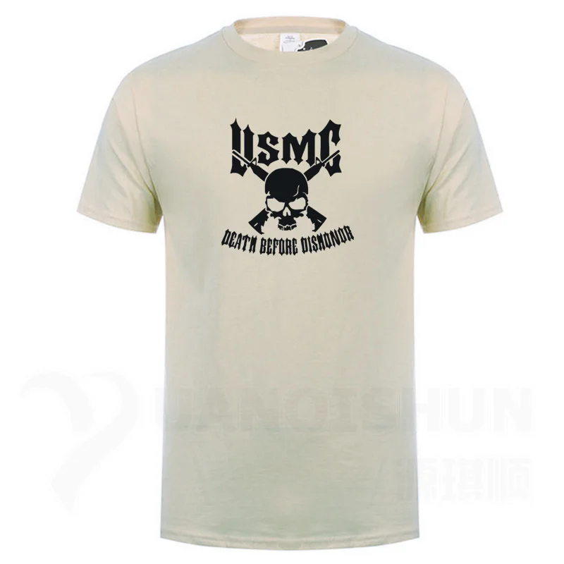 Sand color Usmc Marines Skull футболка с пистолетами художественный дизайн Мужская Футболка Высокое качество 16 цветов Чистый хлопок короткий рукав тройники уличная хип-хоп - Цвет: Sand color