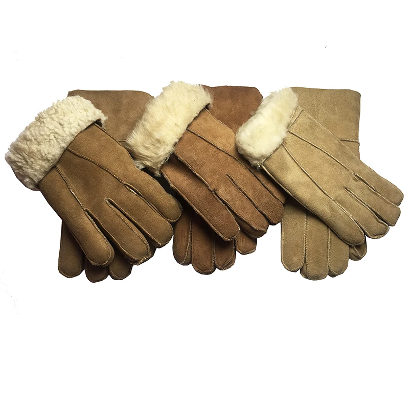 Men's Leather gloves New genuine sheepskin leather glove for men Outdoor Winter warm fur thickening thermal patchwork gloves G31