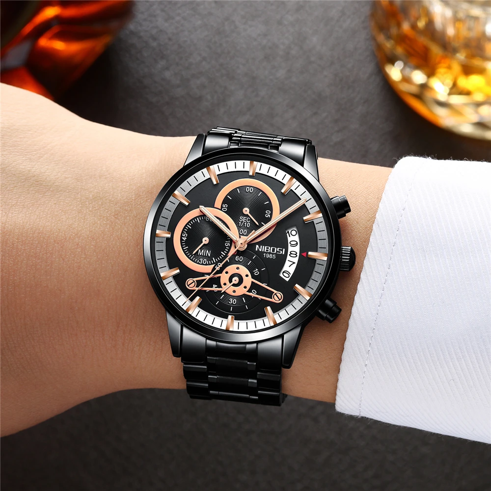 NIBOSI новые модные мужские s часы лучший бренд класса люкс из нержавеющей стали водонепроницаемые спортивные хронограф кварцевые часы мужские Relogio Masculino