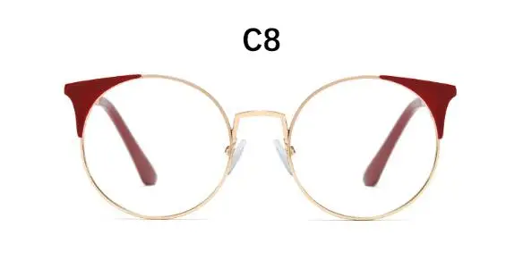 C8 red clear Круглые прозрачные оправа для очков, роскошные винтажные оптические очки без диоптрий, прозрачные линзы, Женские оправы для очков - Цвет оправы: C8 red clear