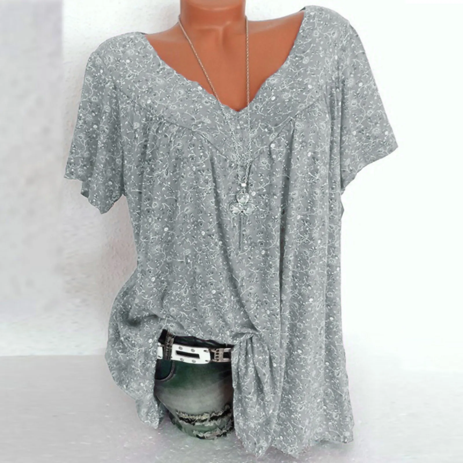Fashion Printed T-Shirt Casual Summer tshirt Ladies V-Neck Tunic Tops Female Plus Size Women Short Sleeve Shirt Blusas Pullover 1