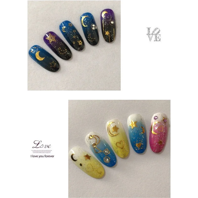 Nusx Gold 3D Nail Sticker Strip Geometric Heart Star Moon Self Adhesive Nail Art Transfer Stickers 2