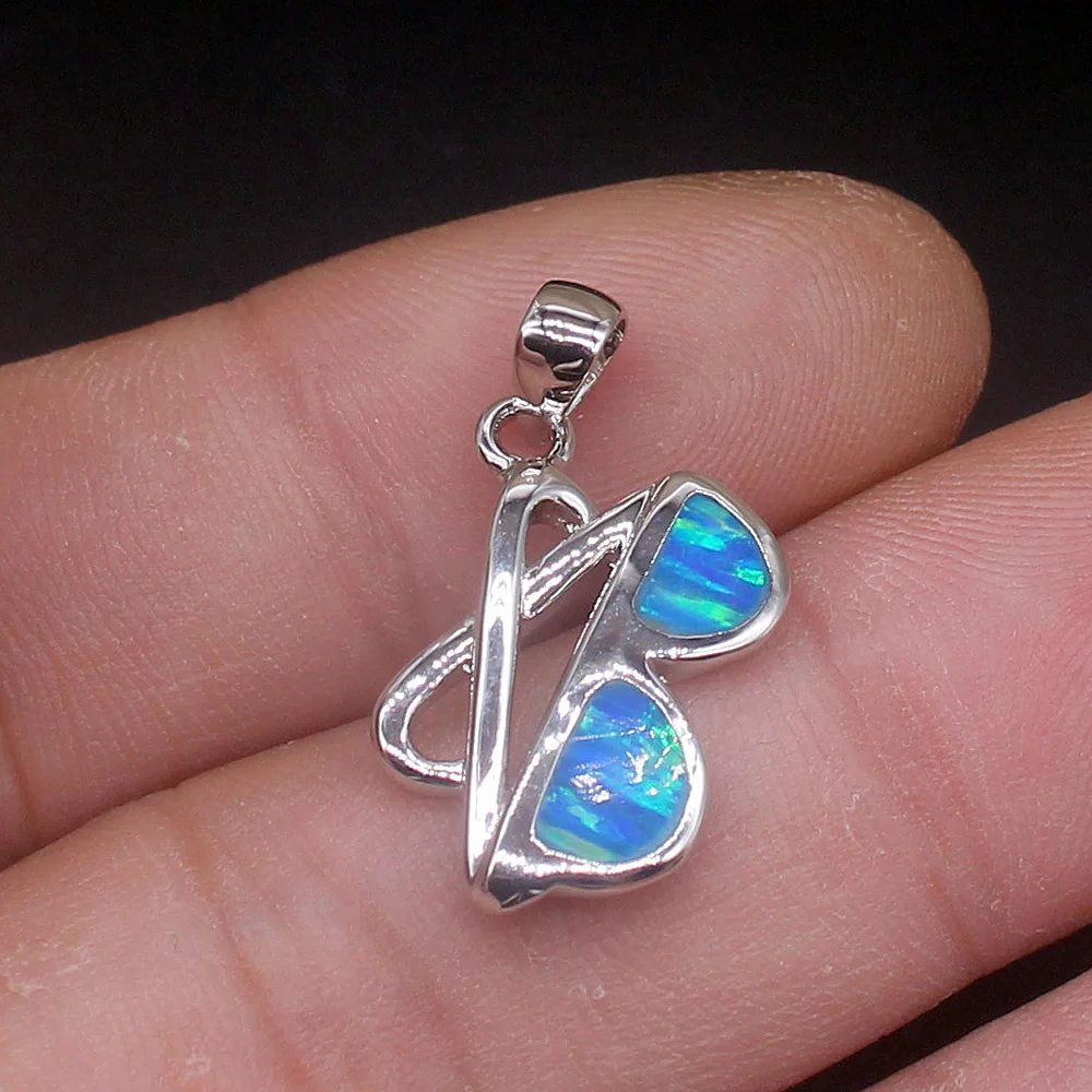 Gemstonefactory Jewelry Big Promotion 925 Silver Blue Opal Glasses Design Women Ladies Gifts Necklace Pendant 20214520