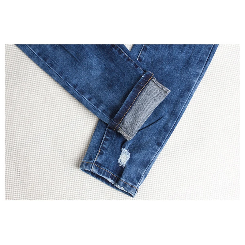 Ms. Autumn New Hole Jeans Slim Stretch Europe And America Women's Autumn Feet Pencil Pants Large Size S-3xl