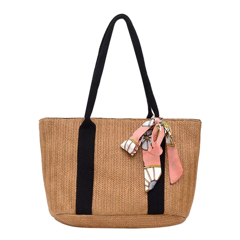 Женская простая соломенная сумка на плечо с кисточками, летняя пляжная сумка на молнии, модная дорожная сумка через плечо, 3 стиля - Цвет: coffee
