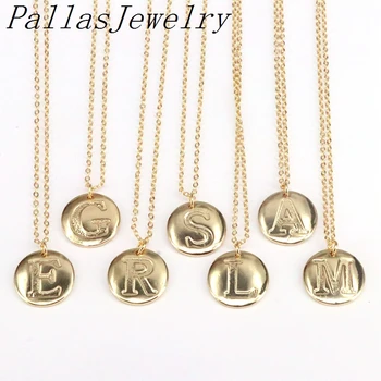 

12Pcs Women Girls Gold Initial 26 Letters Necklace Charm Personality Necklace Pendants Copper Round Jewelry