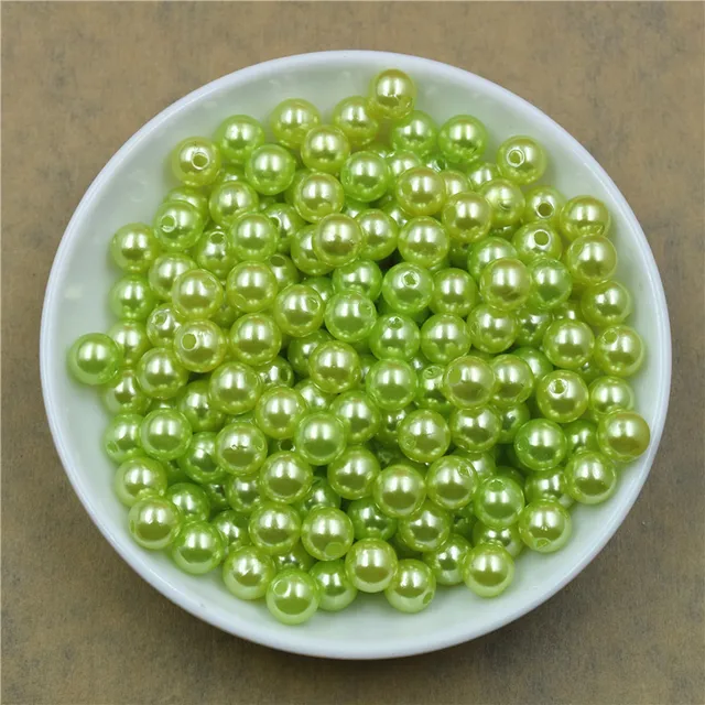 50-400Pcs/bag With Hole ABS Imitation Pearl Bead 4/6/8/10/12MM Round Plastic Acrylic Spacer Bead for DIY Jewelry Making Findings Grass Green