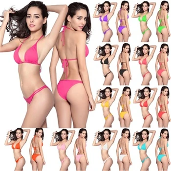 

Women Sexy Swimsuit Solid Color Bikini Set Biquini Halter Bikinis Swimwear Bathing Suit Swimwear Plus Size