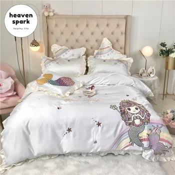 

Luxury Kids White House Textiles Silk &Cotton Bedding Set Embroidery Duvet Cover Bed Sheets and Pillowcases Sabanas 220x240