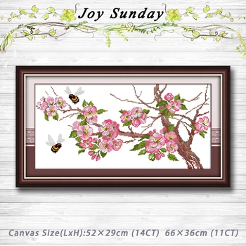 

Peach blossom and bees decor patterns Counted Cross Stitch 11CT Printed 14CT Handmade Cross Stitch Set Embroidery Needlework