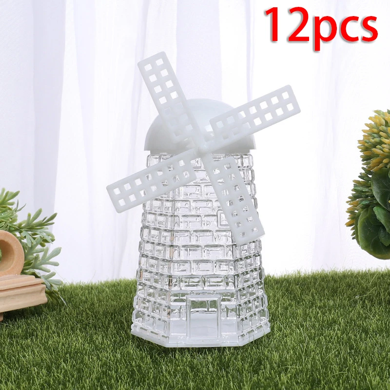 

12Pcs Windmill Shape Transparent Plastic Candy Boxes Holder Sugar Containers Sweets Candies Box