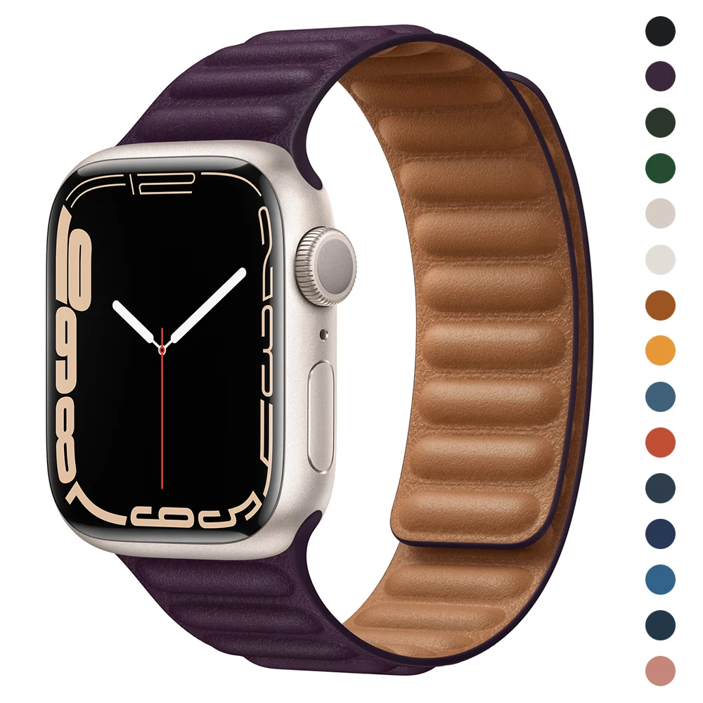Leather Link Loop Band - Dark Cherry for Apple Watch Series 7 41mm 45mm 6 SE 5 4 3 38mm 40mm 42mm 44mm Wrist Strap | Электроника