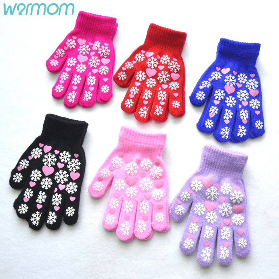 Warmom Cute Kid Mittens Children Winter Knitted Gloves for Boys Girl Snowflake Love Pattern Fingerling Luvas Soft Warm Mitten winter gloves,baby mittens