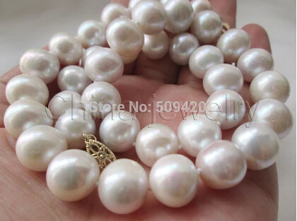 free shipping >>>>AA 17.5" 12mm natural Tahitian white round freshwater pearl necklace