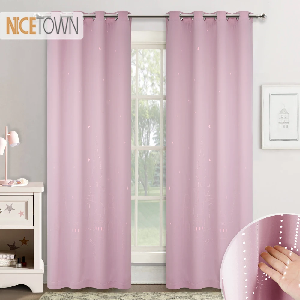 

NICETOWN 2 Layers Blackout Curtains Cut out Fairy Magical Star Castle Pattern Window Drapes for Girls Nursery Room Kids Bedroom