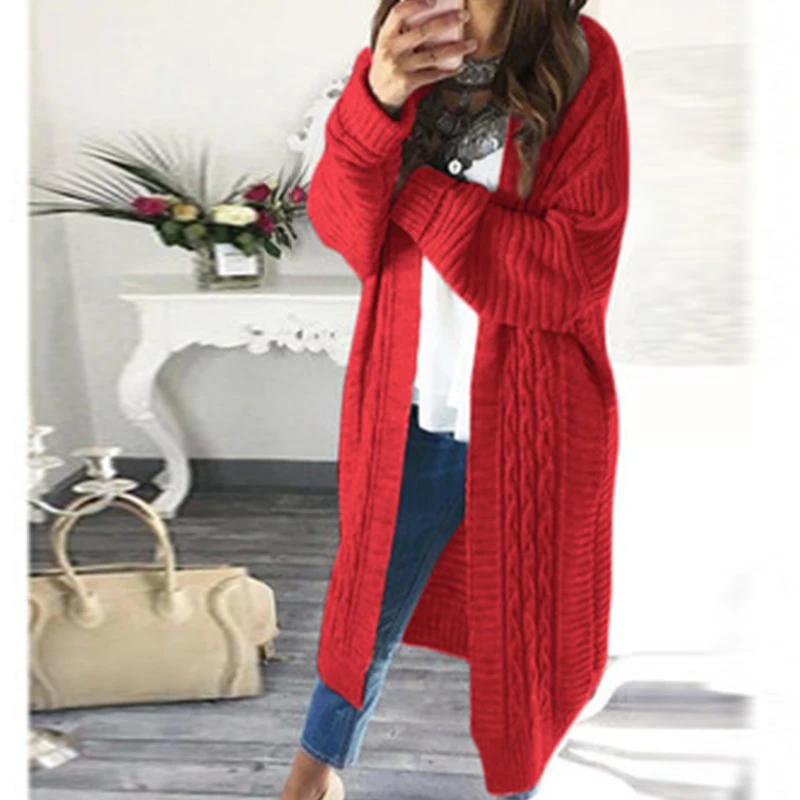 

Fashion Women Long Cardigan Sweater Solid Long Sleeve Cardigans Ladies Autumn Winter Loose Knit Sweaters Coat